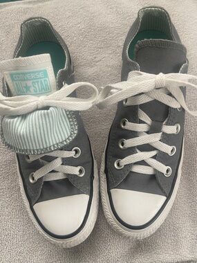 Converse Gray Canvas Low-Top Sneakers with White and mint Accents